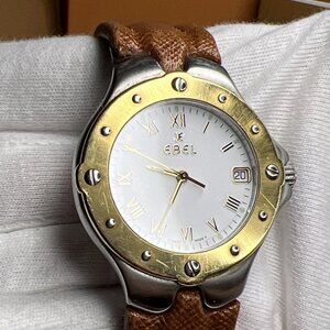 Ebel Sportwave E6187631 Watch 18k Gold Bezel 36mm Quartz Date Watch Box Papers